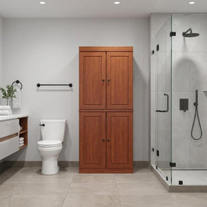 32 Inch Solid Wood Linen Cabinet with Four Doors for Bedroom Bathroom Storage