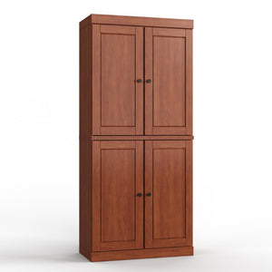 HomeRoots 32 Inch Solid Wood Linen Cabinet with Four Doors for Bedroom Bathroom Storage 746764