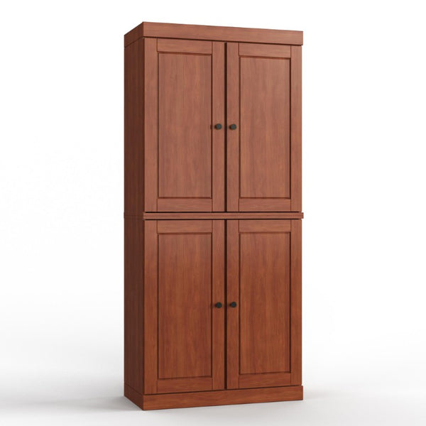 HomeRoots 32 Inch Solid Wood Linen Cabinet with Four Doors for Bedroom Bathroom Storage 746764