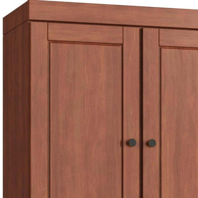 HomeRoots 32 Inch Solid Wood Linen Cabinet with Four Doors for Bedroom Bathroom Storage 746764