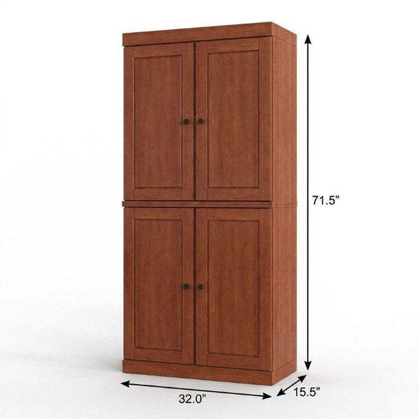 32 Inch Solid Wood Linen Cabinet with Four Doors for Bedroom Bathroom Storage