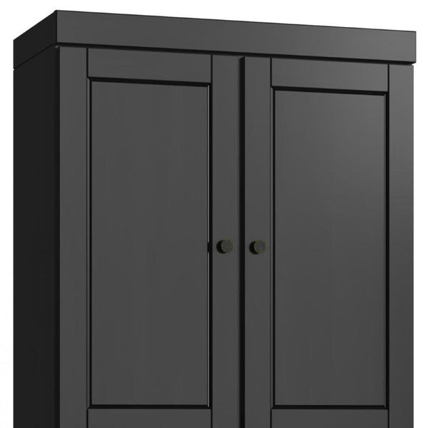 32 Inch Black Solid Wood Linen Tower Cabinet with Four Doors for Bathroom Storage