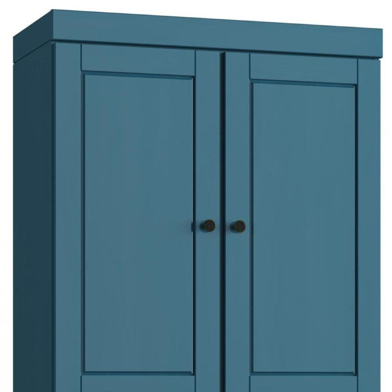 32 Inch Solid Wood Linen Armoire with Four Doors Teal Freestanding Storage Cabinet