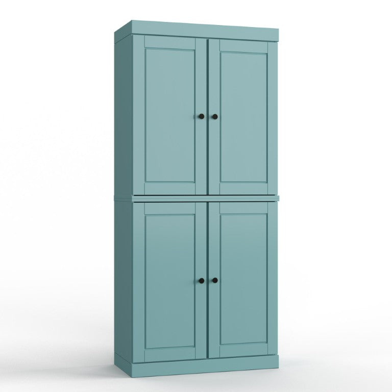 HomeRoots 32 Inch Solid Wood Freestanding Bathroom Storage Cabinet with Four Doors in Aqua 746769