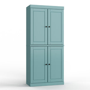 HomeRoots 32 Inch Solid Wood Freestanding Bathroom Storage Cabinet with Four Doors in Aqua 746769