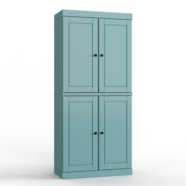 HomeRoots 32 Inch Solid Wood Freestanding Bathroom Storage Cabinet with Four Doors in Aqua 746769