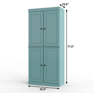 32 Inch Solid Wood Freestanding Bathroom Storage Cabinet with Four Doors in Aqua