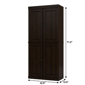 32 Inch Solid Wood Freestanding Linen Cabinet with Four Doors Espresso Finish Storage