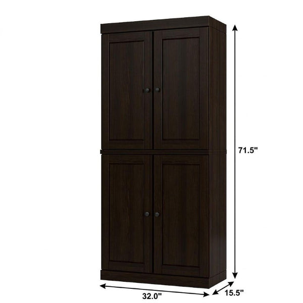 32 Inch Solid Wood Freestanding Linen Cabinet with Four Doors Espresso Finish Storage
