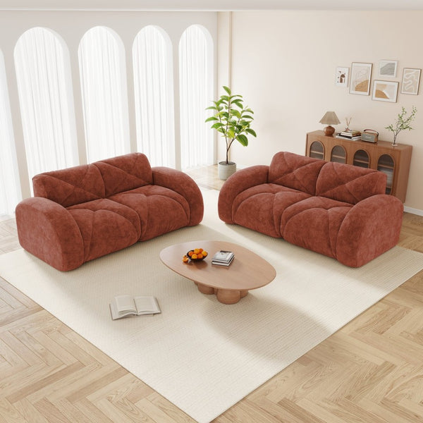 English Elm 2-piece Modular Velvet Sofa Set with Tufted Cloud Cushions for Modern Living Rooms Red W714S01637