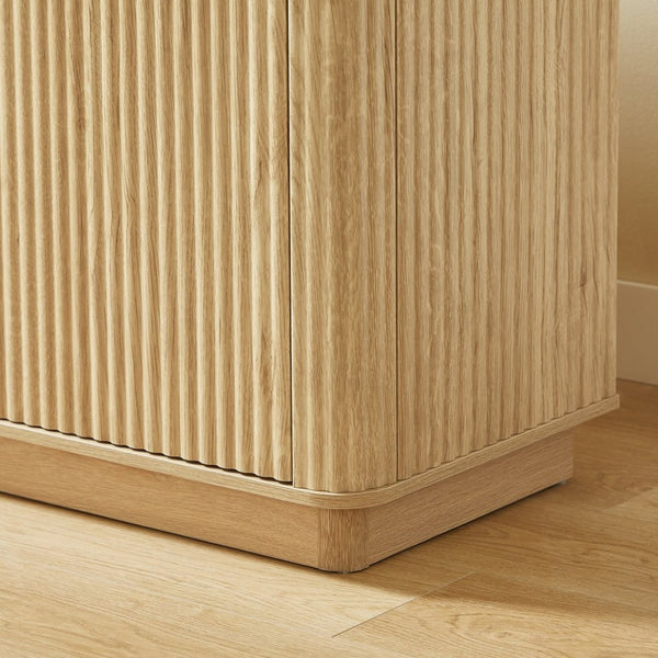English Elm 63" Wave Front Sideboard with Four Door Storage for Living Room Hallway Bedroom Oak W1820P431360