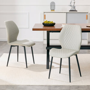 English Elm 4-piece Diamond Quilted Upholstered Dining Chair Set with Sleek Black Metal Legs Black,Light Gray W1151P458010