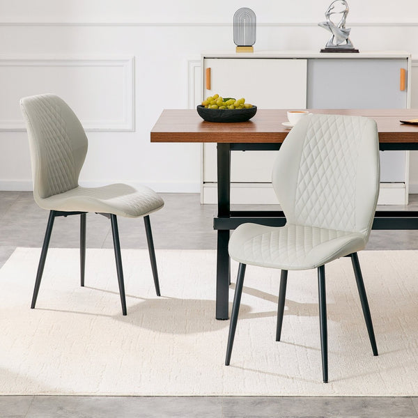 English Elm 4-piece Diamond Quilted Upholstered Dining Chair Set with Sleek Black Metal Legs Black,Light Gray W1151P458010