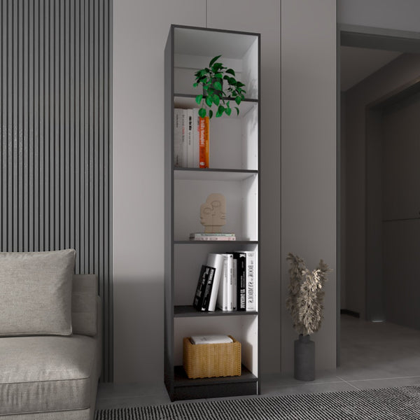 English Elm Zachary Slim 5-Shelf Bookcase In Matt Gray & White - Modern Storage For Small Spaces & Decor B062P175161-GIGA