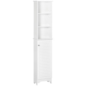 English Elm HOMCOM Vertical Bathroom Linen Cabinet 65" Tall Freestanding Storage Tower with 3 Adjustable Shelves, White W2225P200481