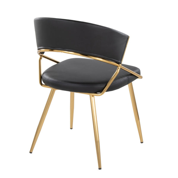 English Elm Jie Glam Set of 2 Dining Chairs Gold Sculptural Frame Black Faux Leather B202P223583