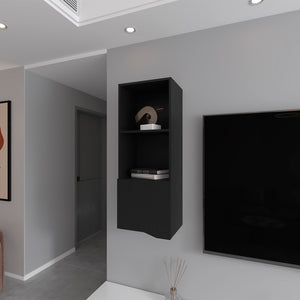 English Elm Wall Cabinet Hopewell Black — Wall-Mounted Engineered Wood Shelf with Concealed Cabinet & Open Storage, Space-Saving Design B092P238701