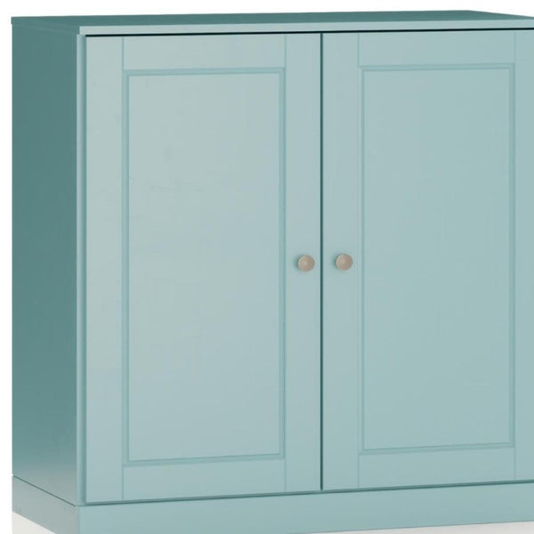 32 Inch Solid Wood Freestanding Linen Armoire with Double Doors Aqua Bathroom Storage