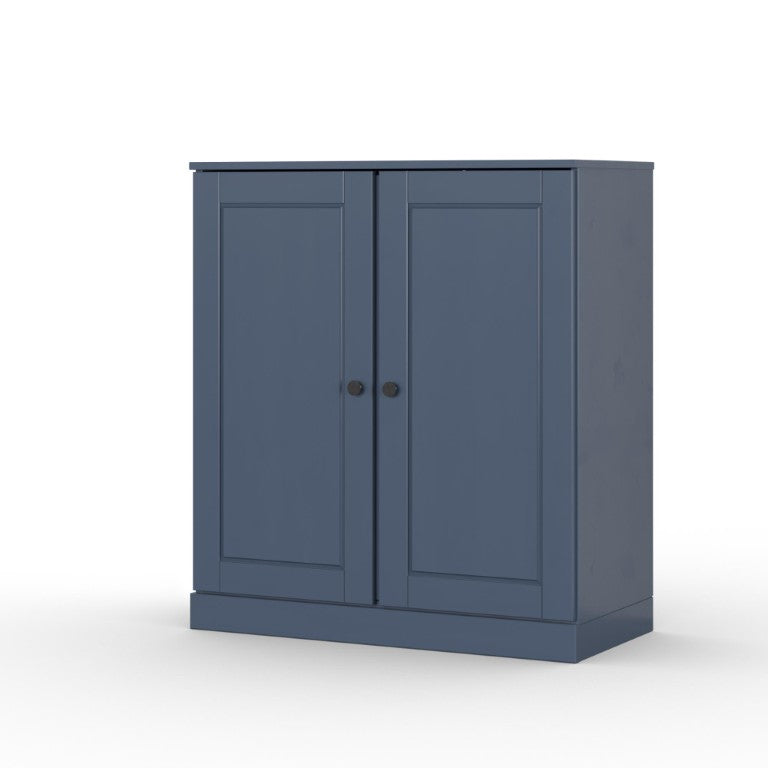 HomeRoots 32 Inch Solid Wood Linen Cabinet Freestanding Bathroom Organizer with Double Doors 746966
