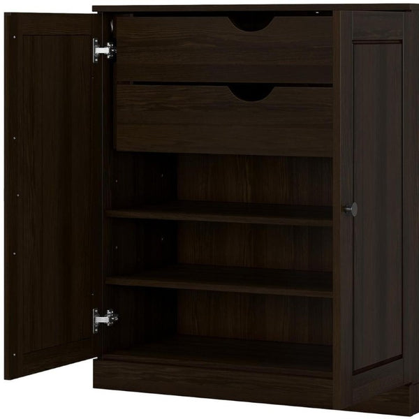 32 Inch Espresso Solid Wood Freestanding Linen Cabinet with Two Doors for Bathroom