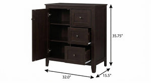 32 Inch Espresso Solid Wood Freestanding Linen Cabinet with Two Doors for Bathroom