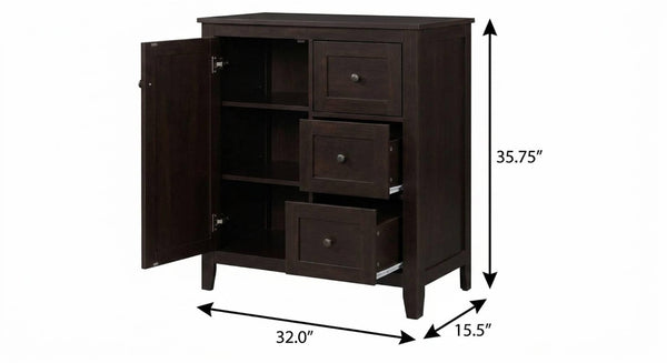 32 Inch Espresso Solid Wood Freestanding Linen Cabinet with Two Doors for Bathroom
