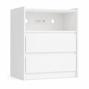 HomeRoots 24 Inch Wood Two Drawer Nightstand with Usb Charging Port for Modern Bedroom Storage White 746969
