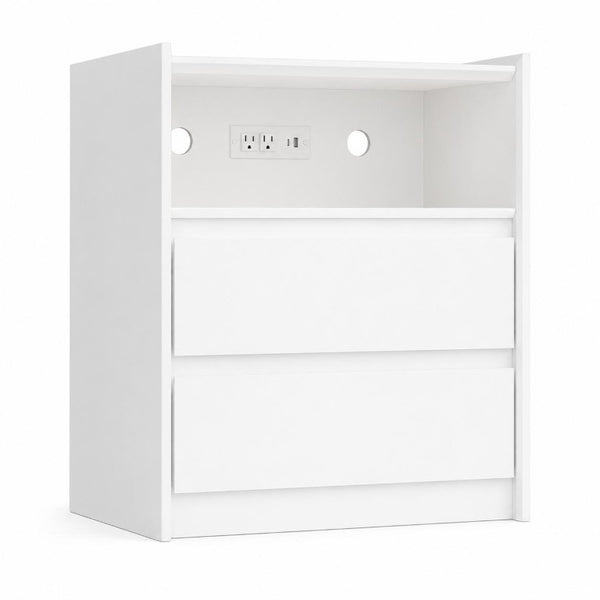 HomeRoots 24 Inch Wood Two Drawer Nightstand with Usb Charging Port for Modern Bedroom Storage White 746969