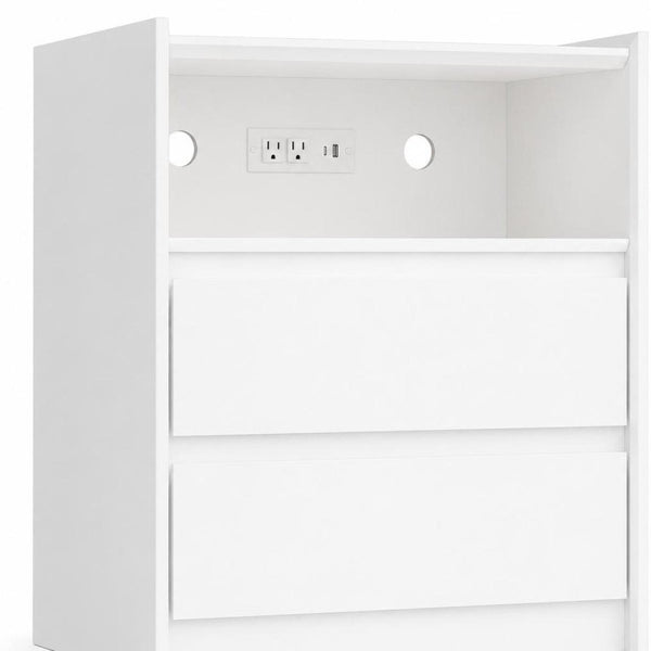 24 Inch Wood Two Drawer Nightstand with Usb Charging Port for Modern Bedroom Storage