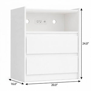 24 Inch Wood Two Drawer Nightstand with Usb Charging Port for Modern Bedroom Storage