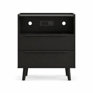 26 Inch Wood Two Drawer Nightstand with Built in Usb Charging Port for Modern Bedrooms