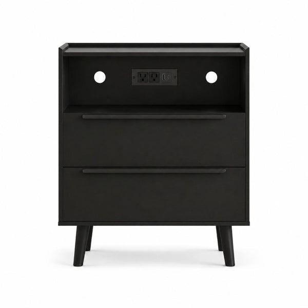 26 Inch Wood Two Drawer Nightstand with Built in Usb Charging Port for Modern Bedrooms