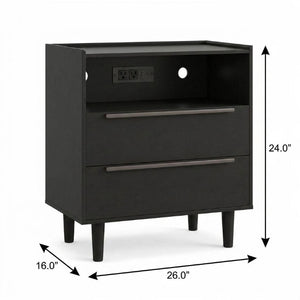 26 Inch Wood Two Drawer Nightstand with Built in Usb Charging Port for Modern Bedrooms