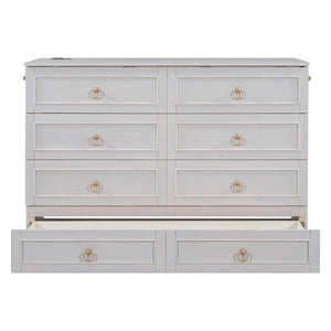 English Elm Queen Murphy Wall Bed with Rattan Panel Cabinet and Storage Drawers for Studio Rooms White LP000676AAK