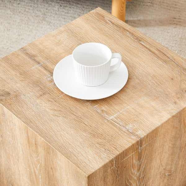 English Elm Elevate Any Room with a Cube Mdf Side Table Featuring Light Wood Grain Texture W1151P187996