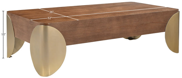 Meridian Furniture Cazari Art Deco Oak Top Coffee Table with Brass Iron Legs for Living Room 746Brown-CT