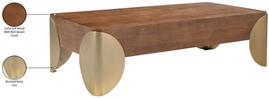 Meridian Furniture Cazari Art Deco Oak Top Coffee Table with Brass Iron Legs for Living Room 746Brown-CT