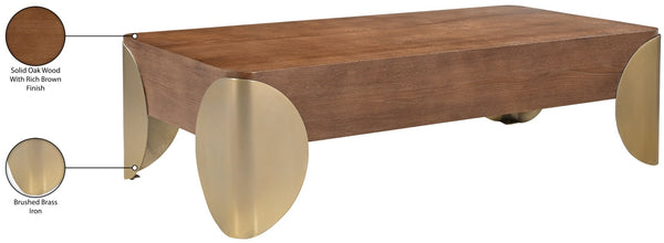 Meridian Furniture Cazari Art Deco Oak Top Coffee Table with Brass Iron Legs for Living Room 746Brown-CT