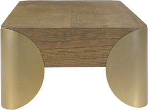 Meridian Furniture Cazari Art Deco Oak Top Coffee Table with Brass Iron Legs for Living Room 746Brown-CT