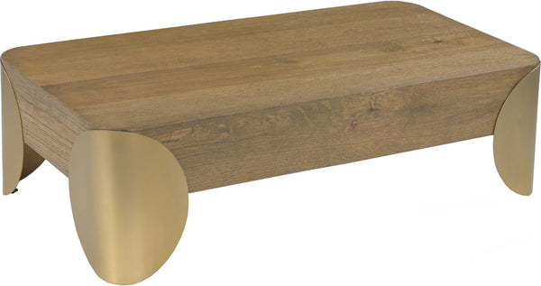 Meridian Furniture Cazari Art Deco Oak Top Coffee Table with Brass Iron Legs for Living Room 746Brown-CT