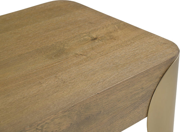 Meridian Furniture Cazari Art Deco Oak Top Coffee Table with Brass Iron Legs for Living Room 746Brown-CT