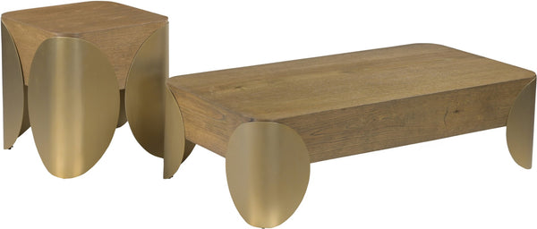 Meridian Furniture Cazari Art Deco Oak Top Coffee Table with Brass Iron Legs for Living Room 746Brown-CT