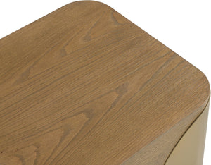 Meridian Furniture Cazari Art Deco End Table Solid Oak Top Brushed Brass Iron Base Living Room Accent 746Brown-ET