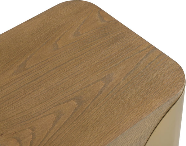 Meridian Furniture Cazari Art Deco End Table Solid Oak Top Brushed Brass Iron Base Living Room Accent 746Brown-ET
