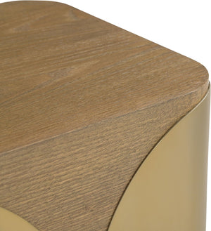 Meridian Furniture Cazari Art Deco End Table Solid Oak Top Brushed Brass Iron Base Living Room Accent 746Brown-ET
