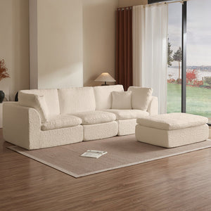 English Elm 110" Cloud Sectional Sofa Modular L-Shape with Ottoman, Chenille Fabric, Deep Seats, 7 Pillows Included Beige W1359S00014