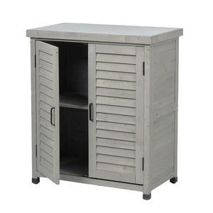 English Elm Potting Bench Solid Wood Workstation with Metal Top Louvered Cabinet Outdoor Garden Grey W2640P228394