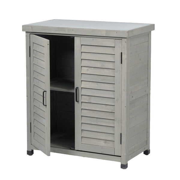 English Elm Potting Bench Solid Wood Workstation with Metal Top Louvered Cabinet Outdoor Garden Grey W2640P228394
