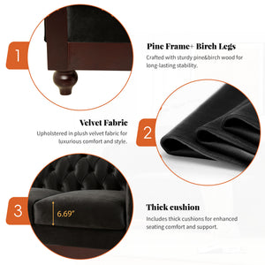 English Elm Christopher Knight Home® - VIVALUX Chesterfield Velvet Loveseat Sofa with Rolled Arms Tufted Buttons Plush 2-Seater Comfort 59.4" Black N762P178705B