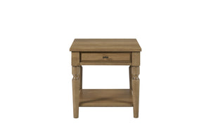 English Elm End Table Hickory Veneer Turned Legs Open Shelf Drawer Traditional Living Room Accent Almond B2699P443217
